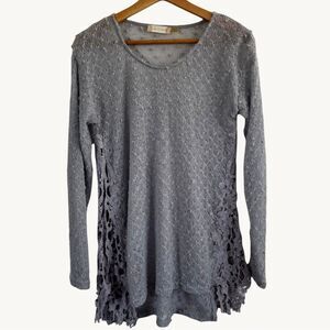 Altar’d State Gray Knit Sweater Lace Hem Tunic Small Boho